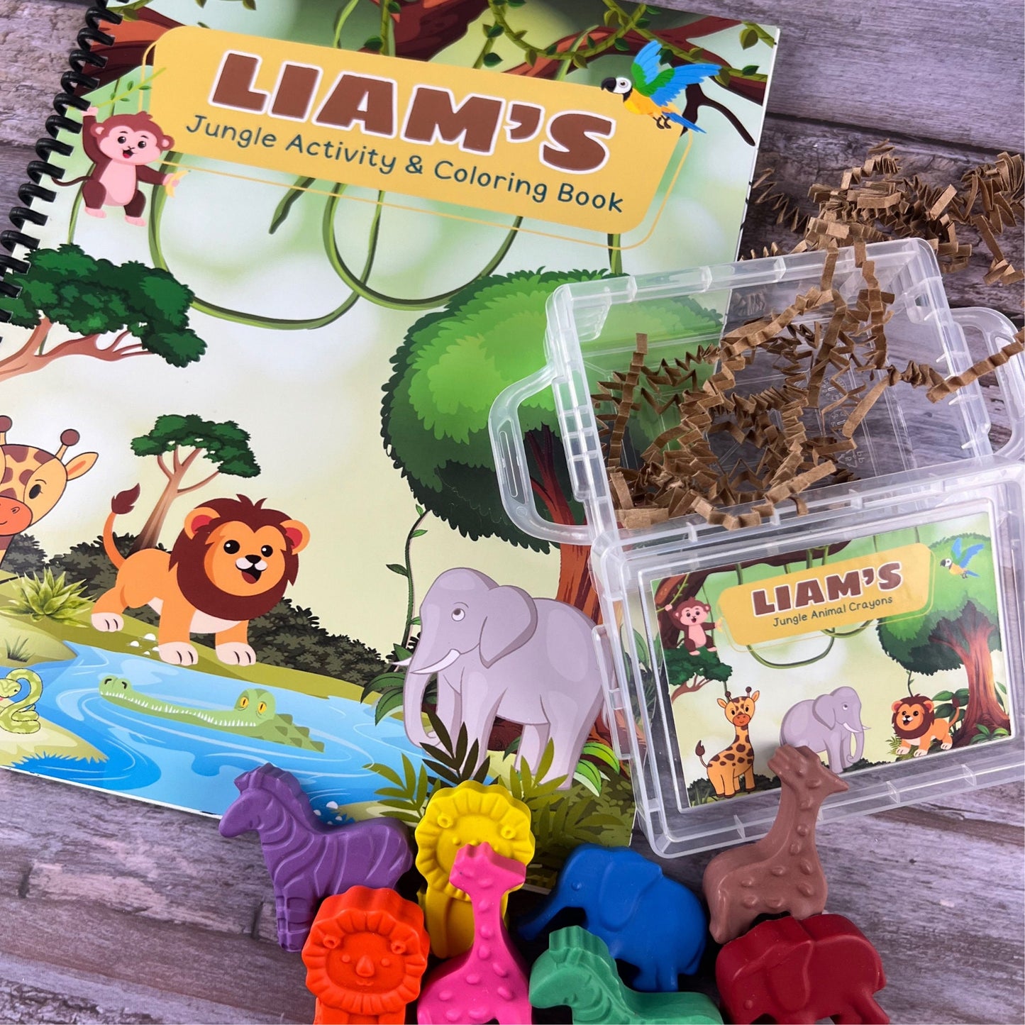 Personalized Jungle Safari Activity Books for Kids: Engaging Coloring Fun - Unique Gift Set with Safari Crayon Gift Box