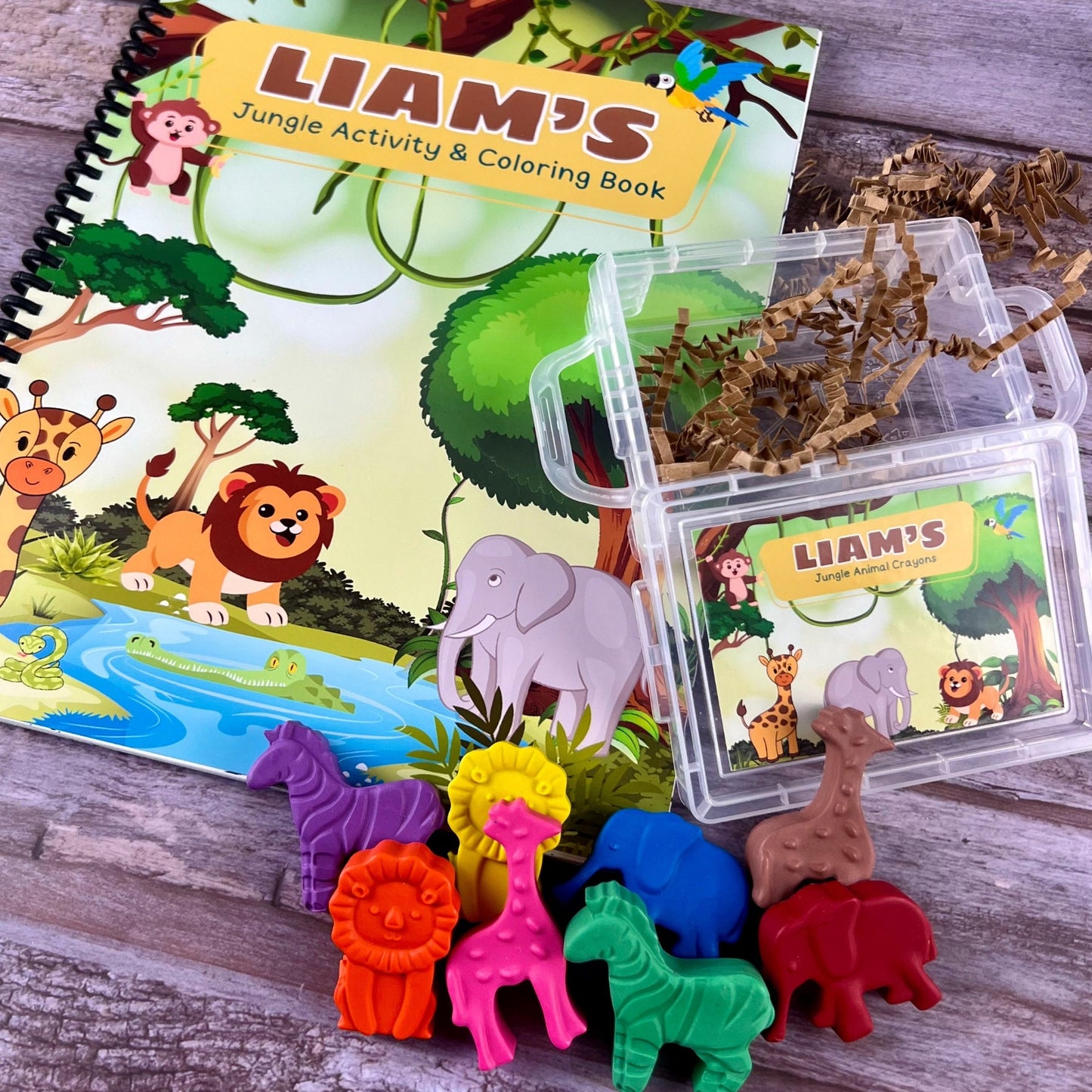 Personalized Jungle Safari Activity Books for Kids: Engaging Coloring Fun - Unique Gift Set with Safari Crayon Gift Box