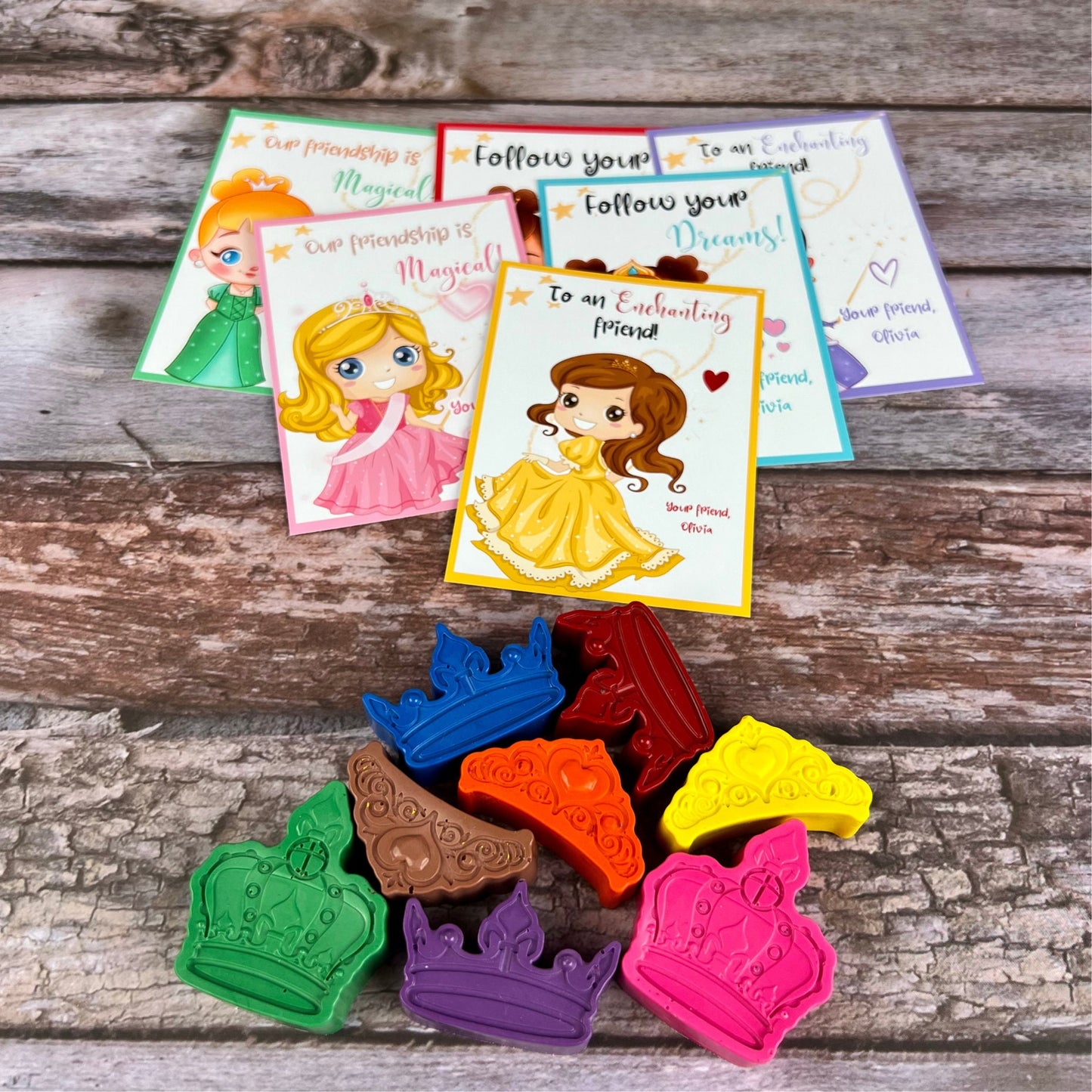 Princess Valentines Cards with Crayons - Ideal Kids Class Favors for Valentine's Day