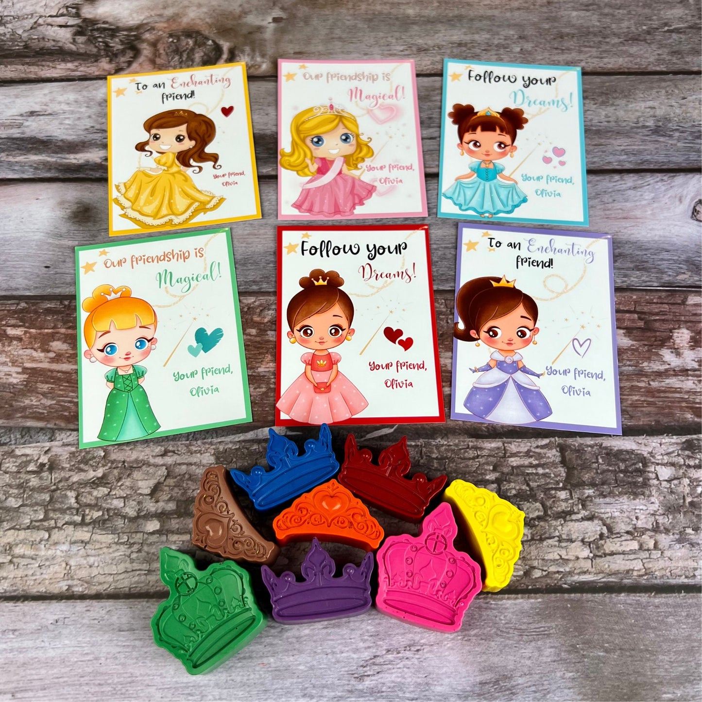 Princess Valentines Cards with Crayons - Ideal Kids Class Favors for Valentine's Day