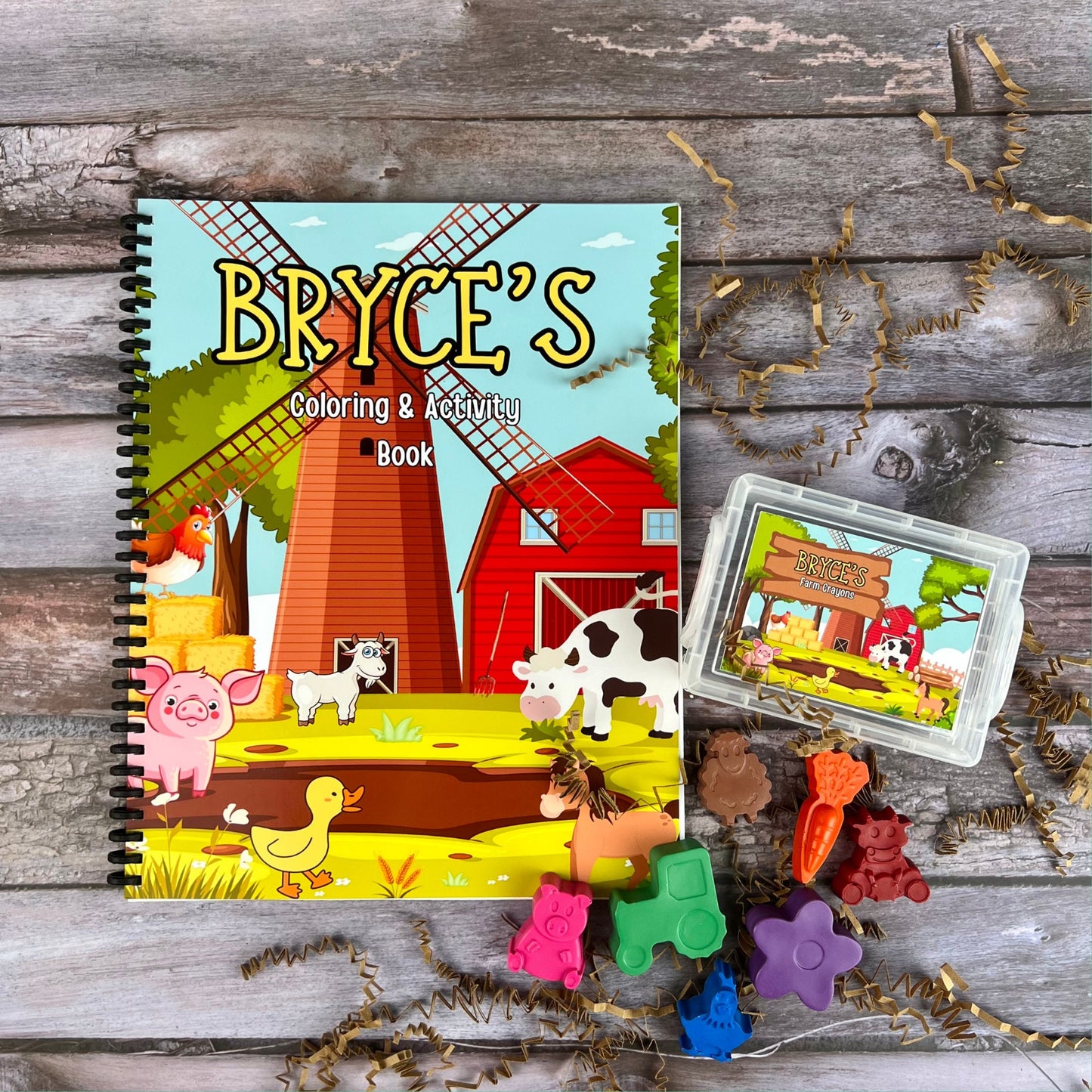 Customized Kids' Farm Animal Activity Books - Unique Gift Set with Farm Animal Crayon Box