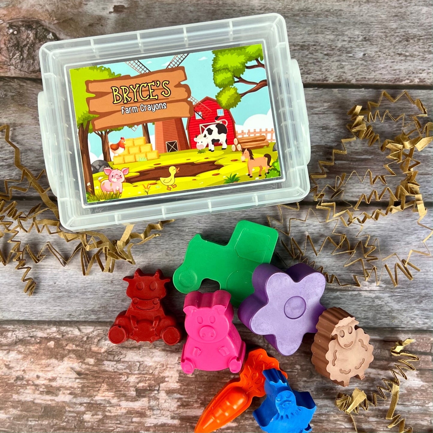 Personalized Farm Animal Crayons Gift Box - Kids' Art Set for Fun and Creativity