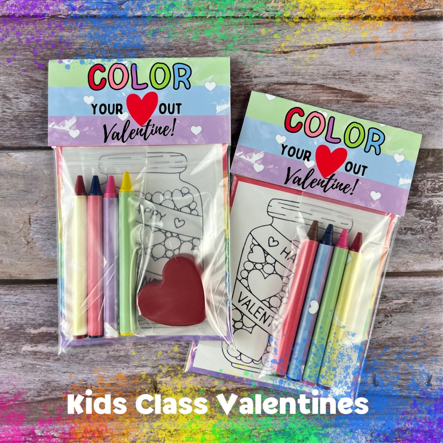 Color Your Heart Out Valentine' - Vibrant Kids Valentine Color Packs for School - KrayonQueen