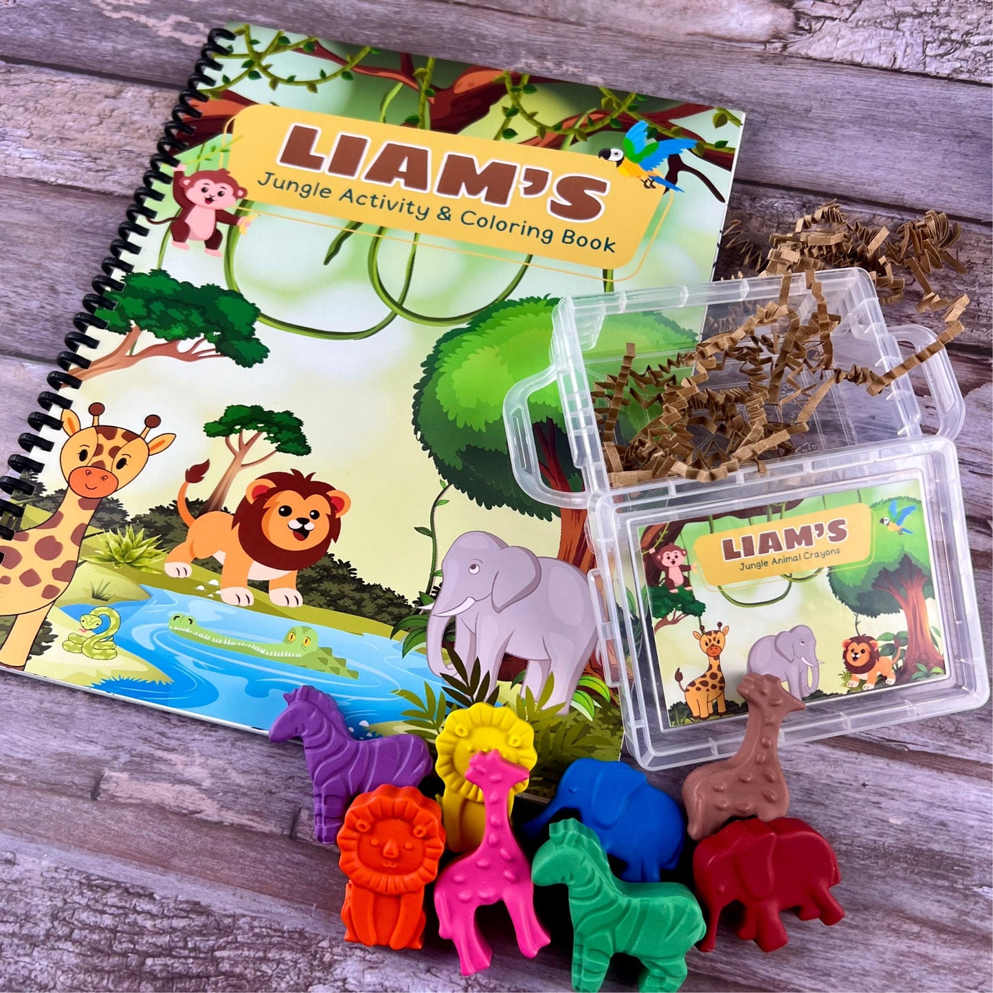 Personalized Jungle Safari Activity Books for Kids: Engaging Coloring Fun - Unique Gift Set with Safari Crayon Gift Box