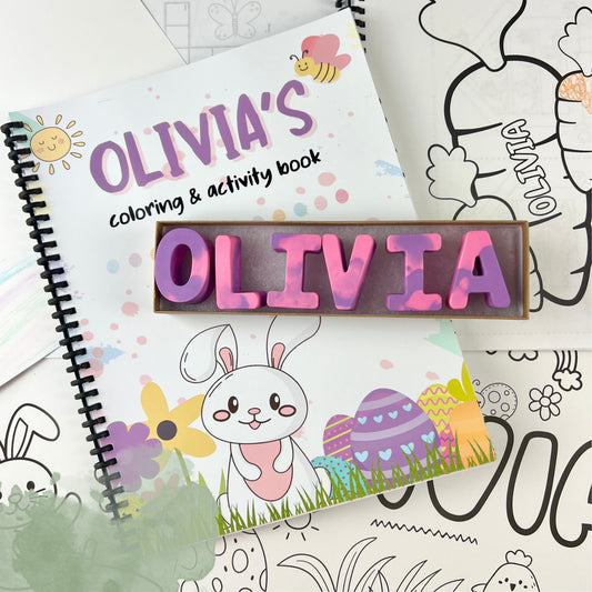 Personalized Easter Coloring and Activity Book with Name Crayons - Ideal Easter Basket Stuffers for Kids