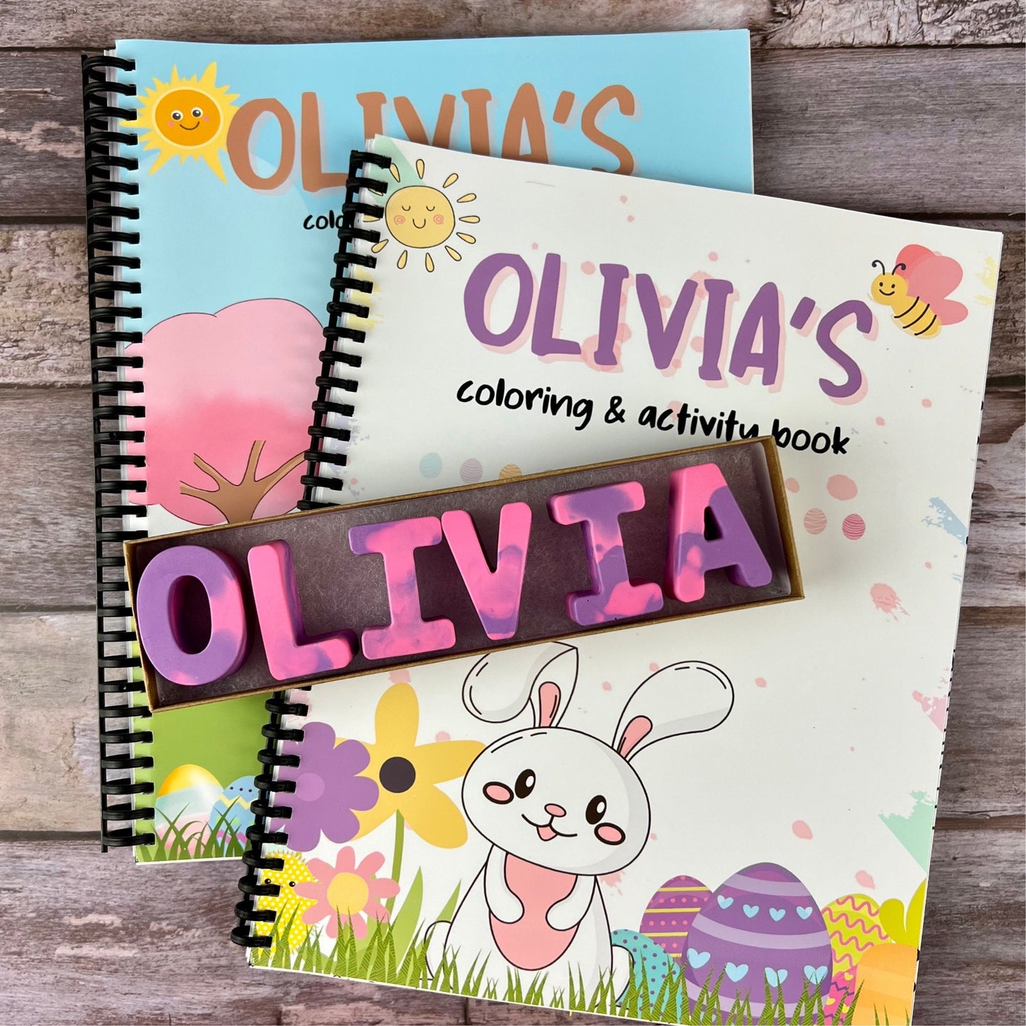 Personalized Easter Coloring and Activity Book with Name Crayons - Ideal Easter Basket Stuffers for Kids