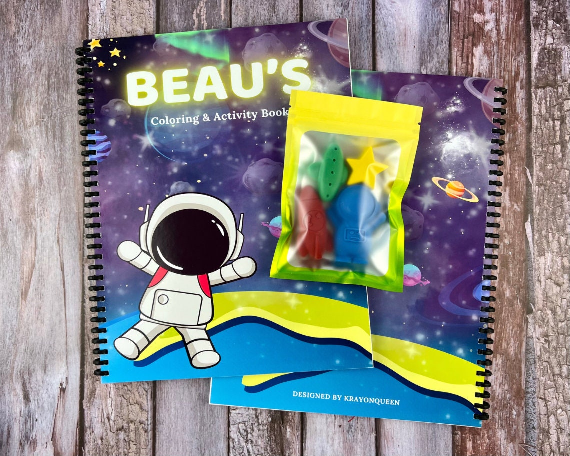 Custom Outer Space Activity Books for Children: Fun Coloring Adventures - Special Gift Bundle featuring Astronaut-themed Crayon Set