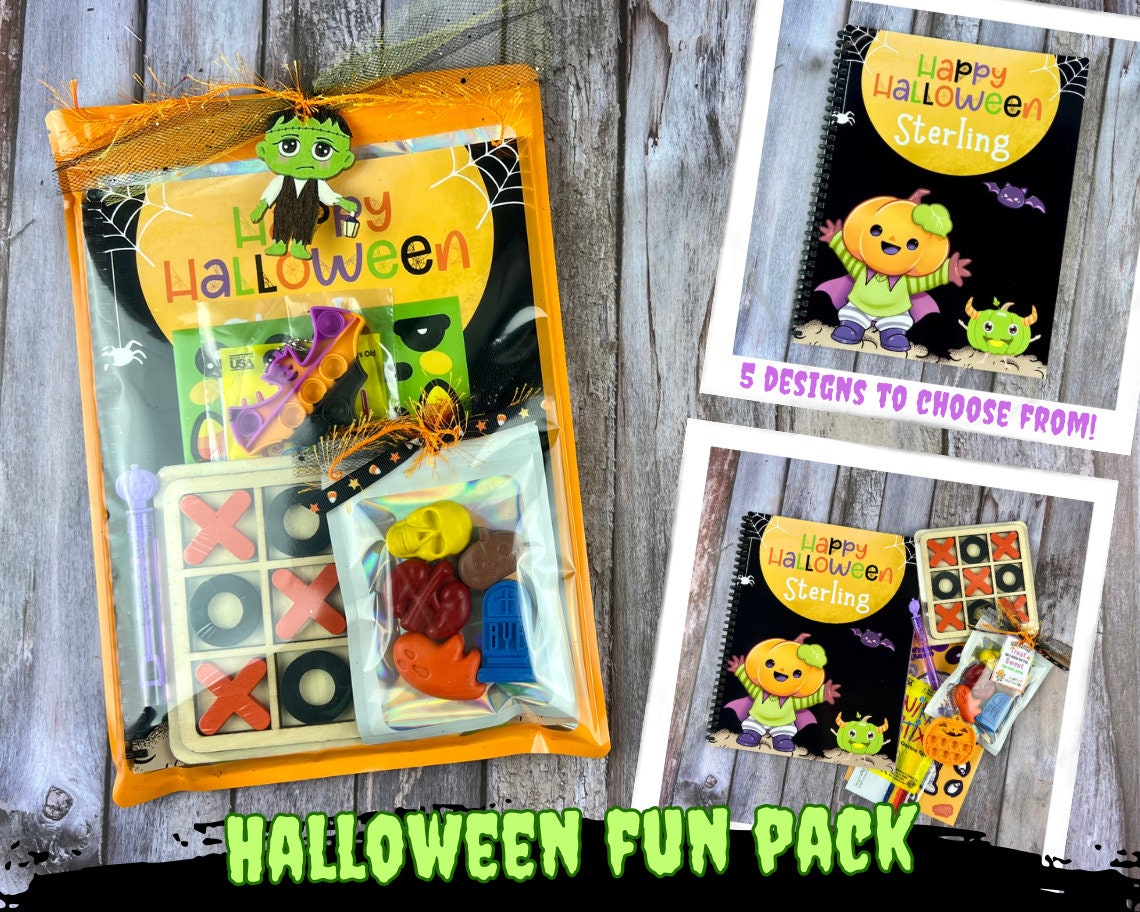 Personalized Halloween Fun Pack Favors: Color Packs, Crayons, Treats, & More for Kids' Goodie Bags and Gifts!