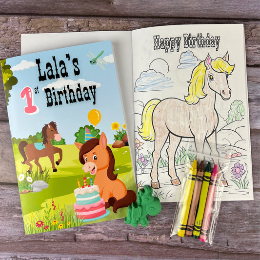 Horse Party Favors - Personalized Coloring Books & Crayons for Kids - Ideal Class Gifts