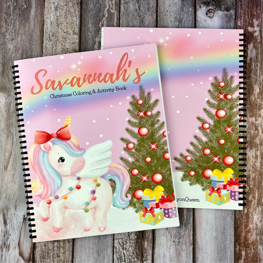 Personalized Unicorn Christmas Color Books - Kids Coloring Fun - Unique Gifts for Holidays, Stocking Stuffers - Christmas Crayon Sets