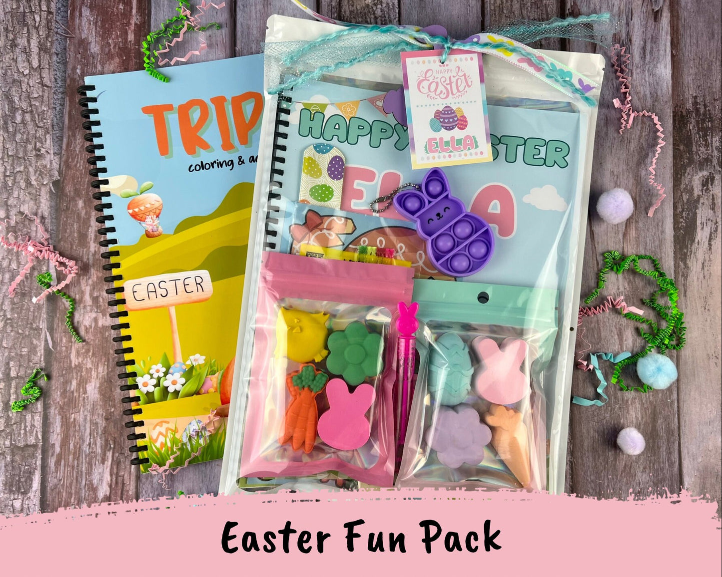 Easter basket fun pack favors. Color packs. Fun packs. Easter crayons. Goodie bags. Basket stuffers. Personalized. Activity packs.