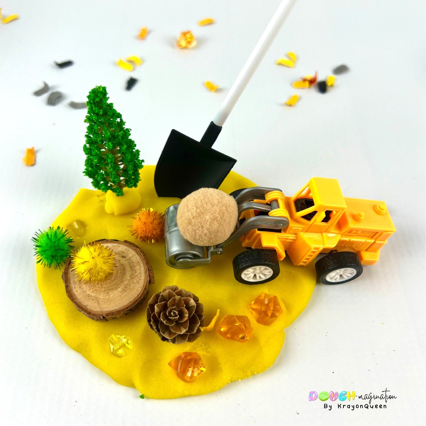 Personalized Construction Themed Kids Travel Play Dough Kit - Sensory Activity for Gifts & Party Favors with Play Dough Mats