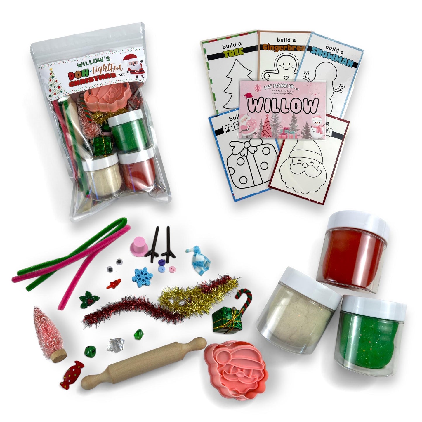 Personalized Scented Play Dough Party Favors – Stocking Stuffers for Kids, Sensory Activity Kits, Christmas-Themed Play Dough Mats